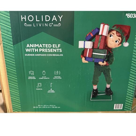 4.5 FT Animated Musical Elf With Presents Yard Animatronic Ready To Ship New Box - Picture 1 of 9